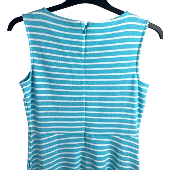 Talbots Edie Knit Fit & Flare Stripe Sleeveless Dress Turquoise & White Medium - Picture 11 of 15